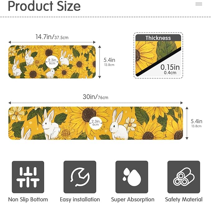 Autumn Sunflower and Cute Rabbit Kitchen Sink Splash Guard Sink Faucet Mat Faucet Handle Drip Catcher Drain Mats for Kitchen Bathroom Countertop Absorbent Dish Drying Pad 2Pack 14.7x5.4IN
