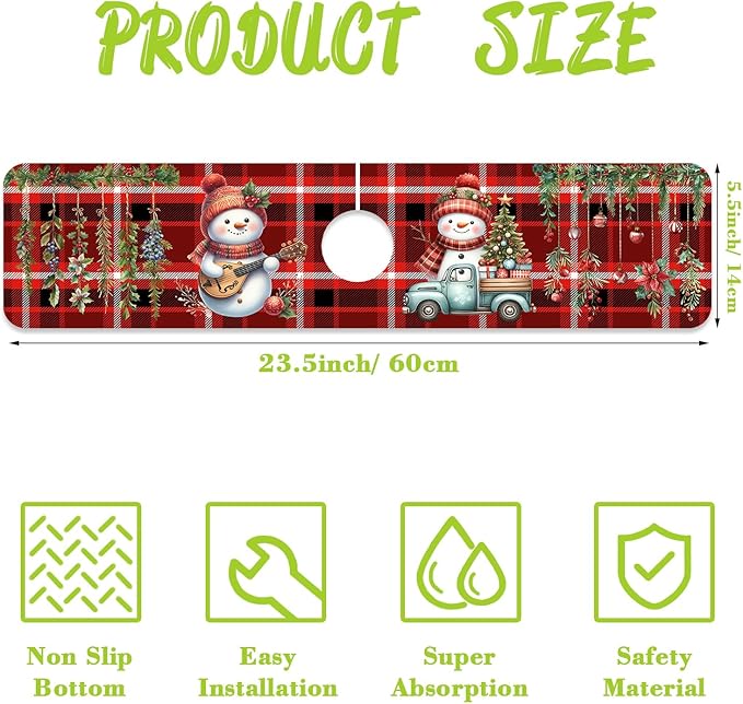 Chrismas Sink Faucet Absorbing Mat Christmas Sink Splash Guard Drying Mat for Kitchen Bathroom Faucet Sinkmat 23.5"X5.5"