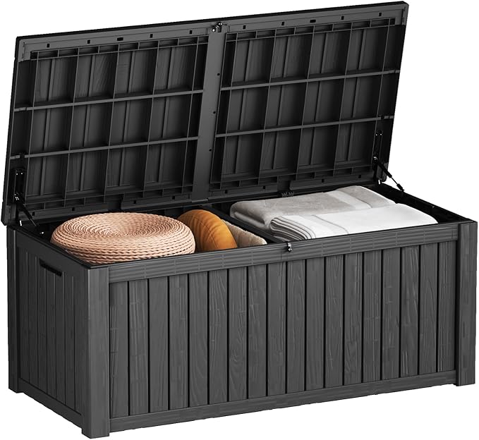 180 Gallon Lockable Resin Outdoor Storage Box, Waterproof & Weather Resistant Deck Box for Patio Cushion, Garden Tools & Pool Accessories, Black