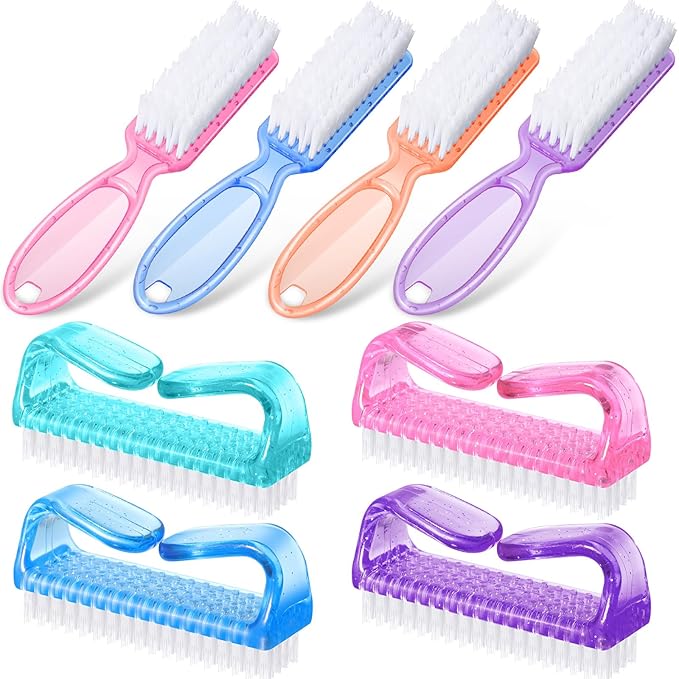 8 Pack Handle Grip Nail Brush, Nail Cleaning Brushes Set Pedicure Scrubbing Tool, Toes Fingernail Brush Scrub Cleaner Kit for Men and Women, Multicolor