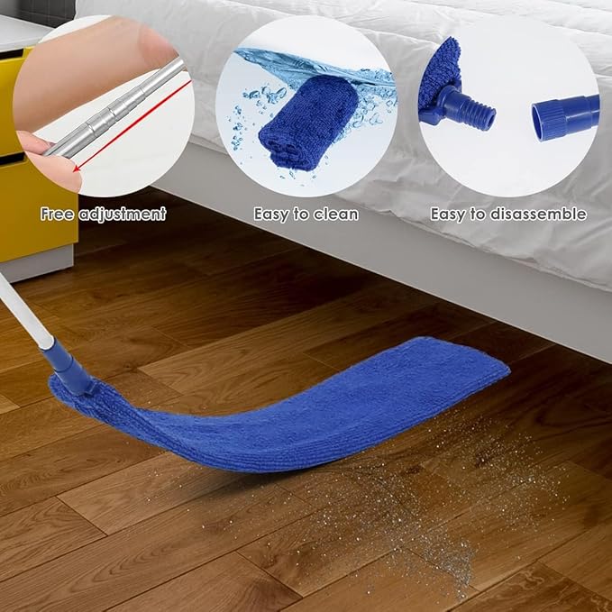 Retractable Gap Dust Cleaner Brush with Long Handle (30 to 100 inches), Cleaning Tools with 3 Microfiber Dusting Cloths, Extendable Duster for Cleaning Under Refrigerator Sofa Couch Bed Furniture