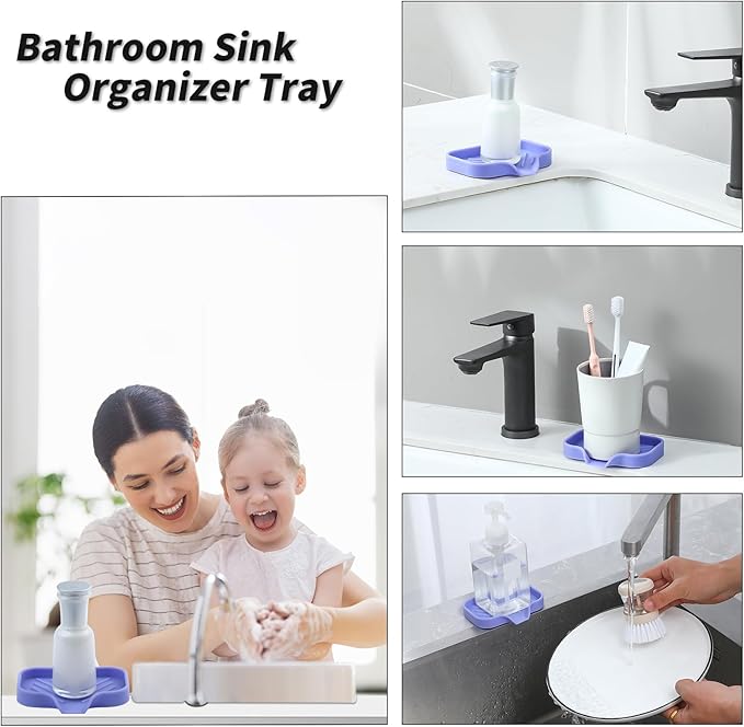MicoYang Silicone Bathroom Soap Dishes with Drain Spout-Bathroom and Kitchen Sink Organizer,Sponge Holder,Dish Soap Tray,Perfect for Dispenser,Scrubber,Bottle on Sink or Counter-Light Purple 4.9"×3.2"