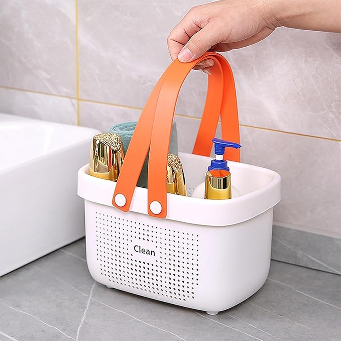 JiatuA Plastic Storage Basket with Handle Portable Shower Caddy Tote Organizer Basket Bin for Bathroom Kitchen Dorm Room Bedroom, Small White