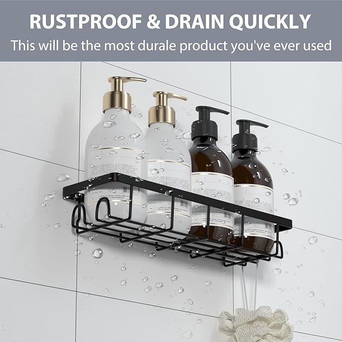 Uninol Shower Caddy Organizer with Hooks,Self Adhesive Bathroom Shelves,Shower Shelves,No Drilling Bathroom Organizers and Storage,Perfect for RV, Apartment, Home Decor,3 Pack Black