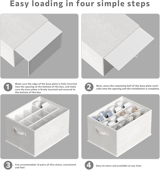 FHSQX 2 Pack Shoe Organizer for Closet,Foldable Shoe Organizer,Fits up to 24 Pairs,Storage Containers With Bottom Support for Shoes (Whtie, 16.5 * 12.6 * 9.5in)