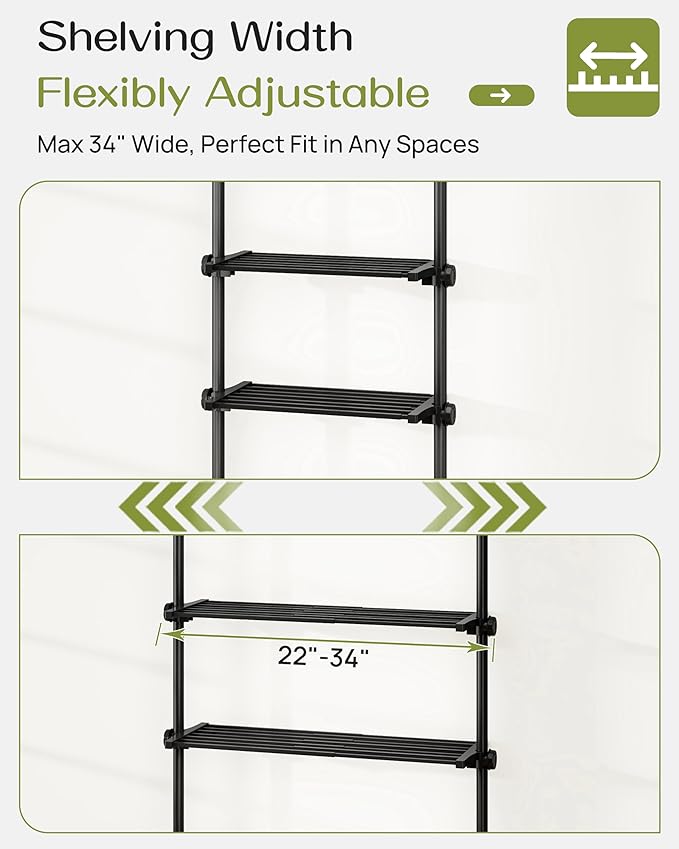 ALLZONE Adjustable Over The Toilet Storage Shelf, 4-Tier Ample Over Toilet Bathroom Organizer and Storage,Tension Mounted Above Toilet Storage Cabinet for Versatility, Fits 64-113 Inch Heights, Black