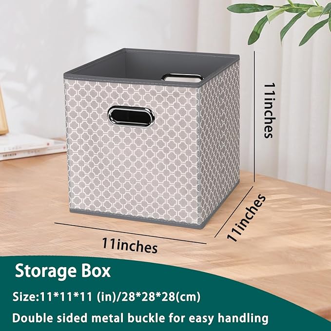 Fabric storage bins Cubes, Fabric Cube Organizer with Handle, Foldable Cube Bins for Cloth or Accessary Storage, 11x11x11, Set of 3, (Light Grey)