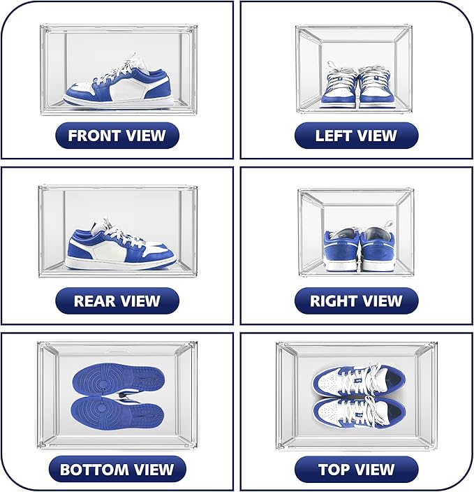2 Pack Acrylic Clear Shoe Storage Boxes Size 12, Transparent Display Case for Sneaker Collections, Baseball Caps, Hat Organizer Dust-free Shoe Cubbies Stackable Sneaker Boxes