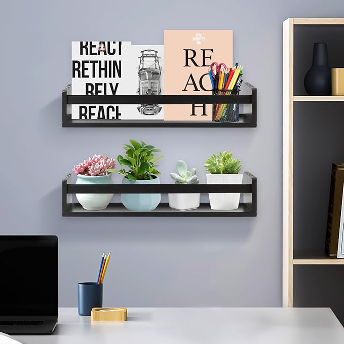 Gneric Floating Shelves for Wall, Black Nursery Book Shelves 2 Pack, 23.6 inch Kids Bookshelf, Wall Shelves for Living Room Bedroom Decor,Kitchen Spice Rack,Bathroom Storage Rack