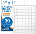 1" X 1" Square Printable Labels for Inkjet and Laser Printers - 30 Sheets, 1890 Matte White Custom Labels for Price Tags, QR Code Stickers, and Barcodes - Spartan Industrial Template S001