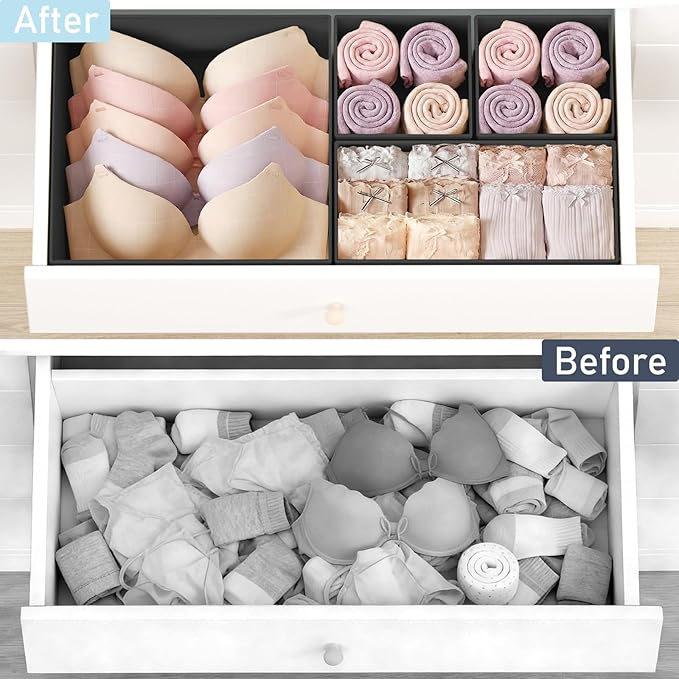 DIMJ Drawer Organizer Clothes, 26Pack Dresser Organizer, Foldable Closet Organizers and Storage, Fabric Dresser Bins, Drawer Dividers for Nursery, Baby Clothes, Underwears, Sock,Black