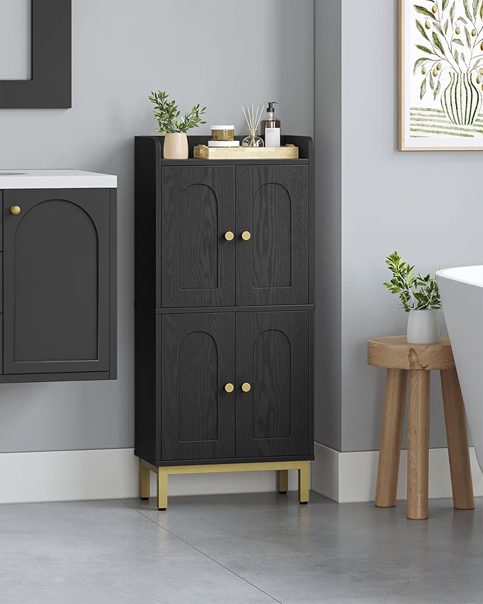 Bathroom Cabinet, Small Storage Cabinet with 4 Doors, Bathroom Organizers and Storage Cabinets with Adjustable Feet. Cabinets Freestanding for Living Room, Kitchen, 7.1"D x 14.6"W x 32.7"H