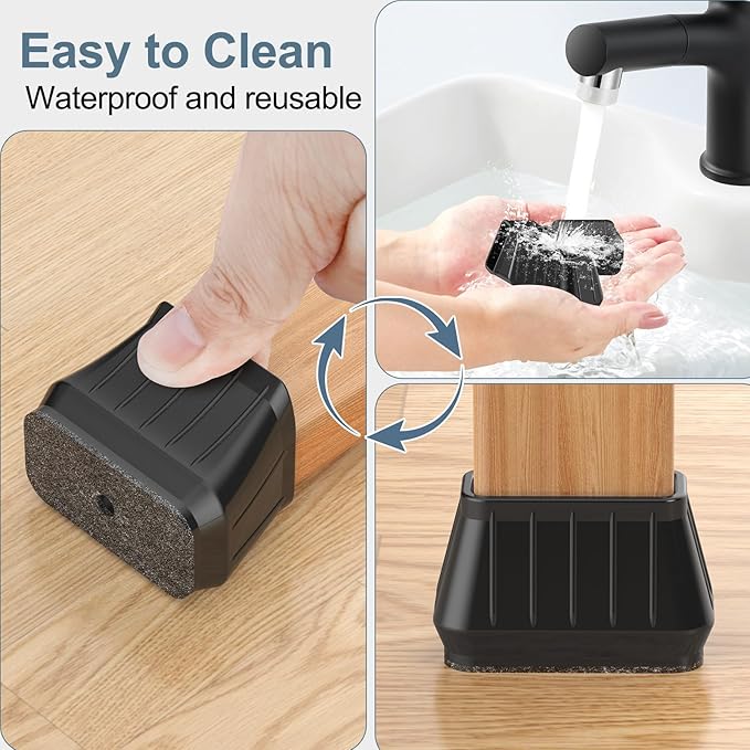 24PCS Rectangular Chair Leg Floor Protectors for Hardwood Floors, Thicken Rubber Chair Leg Cap Covers, Non Slip Furniture Leg Pads to Protect Wood Tile Floors from Scratches and Reduce Noise