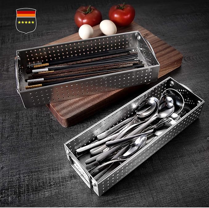 Large Mesh Cutlery Tray- 304 Stainless Steel Kitchen Utensil Drawer Organizer/Silverware Storage Kitchen Utensil Flatware Tray - 12.0x5.5X2.0 Inch