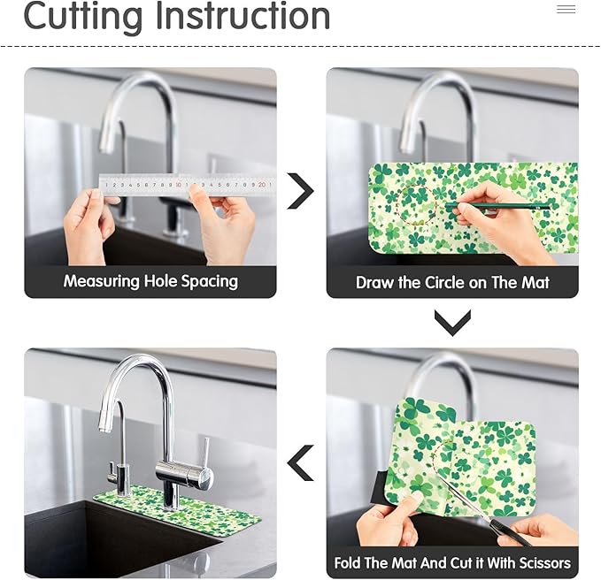 Kitchen Sink Splash Guard 2 PCS 14.7 Inch Sink Faucet Mat Splash Guard for Bathroom Countertop Water Absorbent Foldable Cuttable Soft Washable Saint Patricks Green Clovers