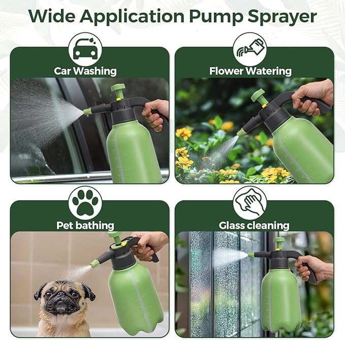 T4U Pump Sprayer 1/2 Gallon, PP Hand Pump Pressure Sprayer for Home Garden Plant Care and Household Cleaning, with Built-in Measuring Cup & Adjustable Nozzle, Suitable for Fertilizers & Common Garden