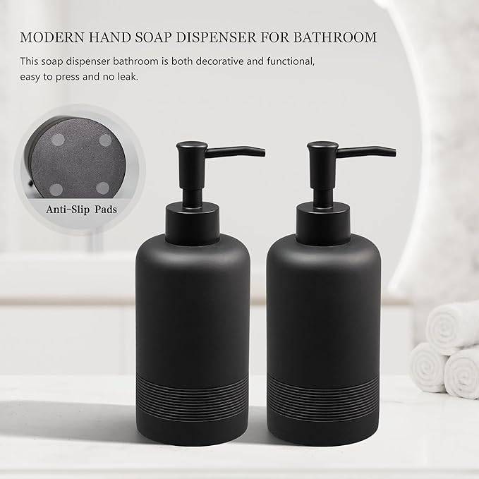 2pcs/Set Hand Soap Dispenser Sets - 10.8oz Refillable Resin Liquid Soap Dispensers with Rust-Proof Pump for Bathroom Countertop or Kitchen, Classic Black