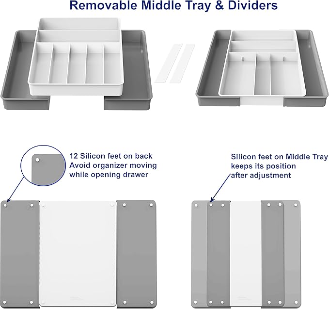 Simple Houseware Expandable Kitchen Drawer Flatware Organizer, Gray/White