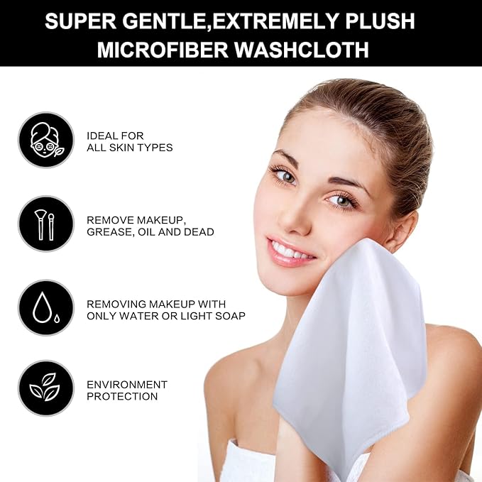 SINLAND Microfiber Facial Cloths Fast Drying Washcloth 12inch x 12inch Absorbent Face Wash Cloth Soft Makeup Remover Cloths