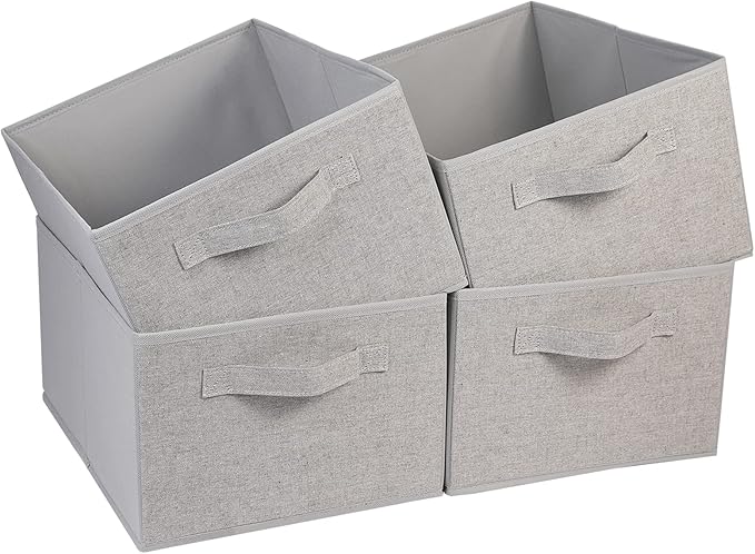 BOMKEE Collapsible Sorage Bins, Storage Cubes Baskets Collapsible Fabric Storage Boxes with Handles for Home and Office (Set of 4, Grey, 15.4 x 11.4 x 7.91inch)
