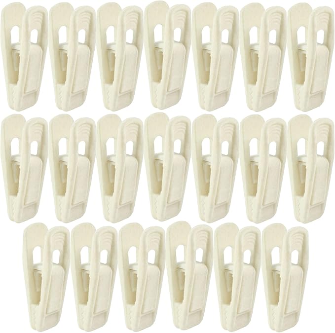 Litoexpe 20 Pcs Beige Velvet Hangers Clips, Pants Hangers Velvet Clips, Strong Finger Flocked Clips for Thin Felt Hangers