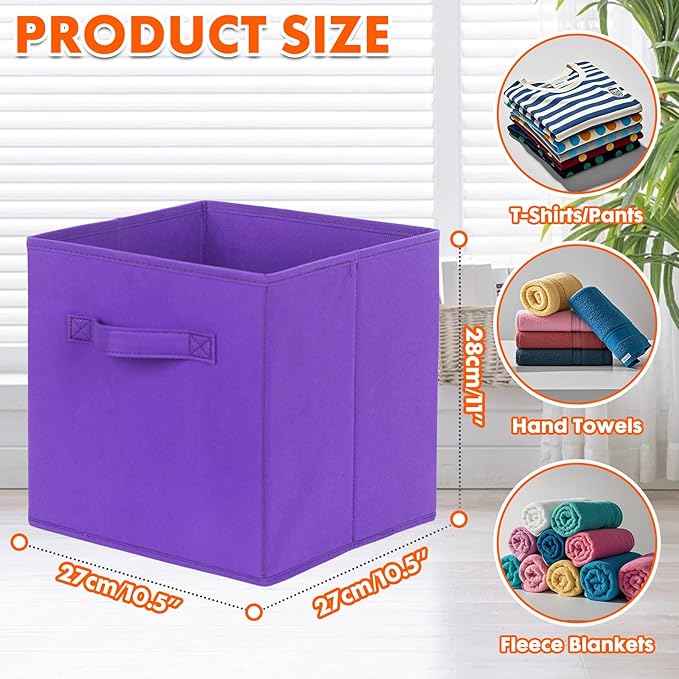 PowerKing Collapsible Storage Cubes with Handles, Fabric Foldable Bins for Closet Shelves, Durable Organization Storage Bins, 10.5'' x 11'' x 10.5'' (2Pack, Violet)