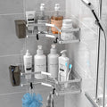 Corner Shower Caddy Shelf Rack: 2 Pack Adhesive Shower Organizer Essentials - No Drilling Stainless Steel Bathroom Storage Rack with Hooks and Toothpaste Holder