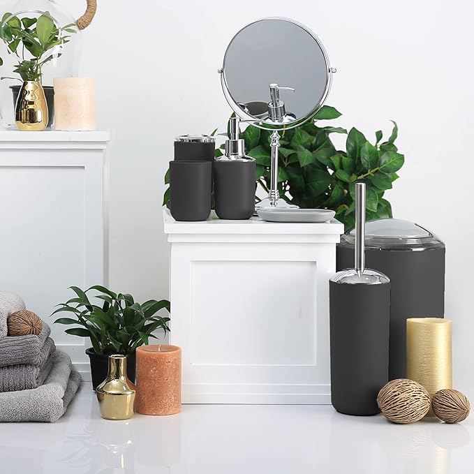 Moss & Stone 6-Piece Bathroom Accessories Set, Includes Soap Dispenser, Toothbrush Holder, Toothbrush Cup, Soap Dish, Complete Black Bathroom Decor Set