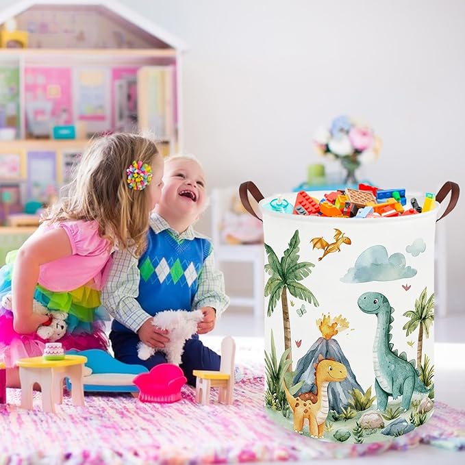 Dinosaurs Baby Laundry Hamper,Collapsible canvas laundry basket,Dinosaur Baskets for Boys,Dragon dirty clothes basket,Baby Room decor(Roaring dinosaur)