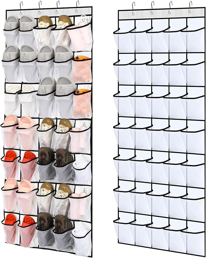 Windyun 2 Pcs 70 Large over The Door Shoe Organizer Hanging Shoe Rack for Closet Holder White Mesh Pockets Back to School Behind Door Hanger Storage Nonslip for Home Room School Dorm, Each 35 Pockets