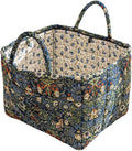 Quilted Fabric Storage Basket with Handles – Boho Foldable Floral Organizer Bin for Home, Picnic, Shopping, Travel 13"x11"x10" (Olive Floral)