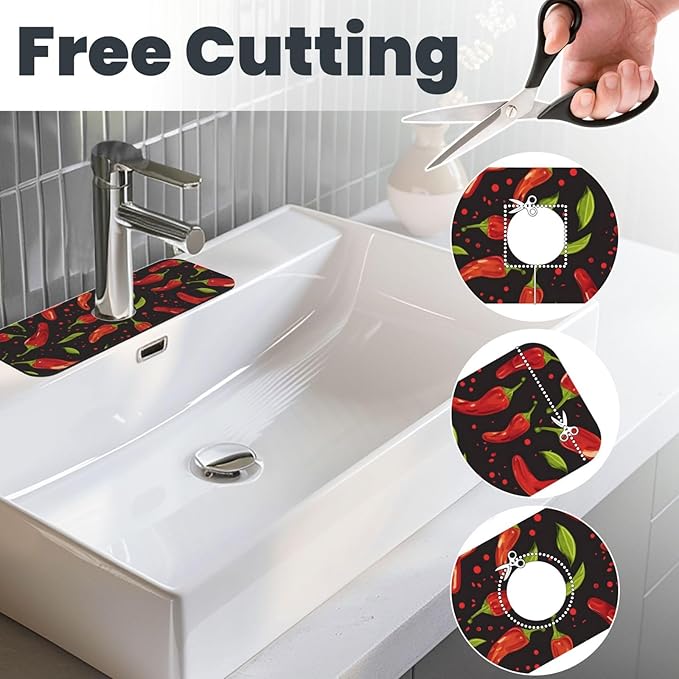 Faucet Draining Mat For Kitchen Sink, Red Chili Pepper Diatom Mud Absorbent Drain Pad For Bathroom Kitchen Sink Splash Guard Drying Mat