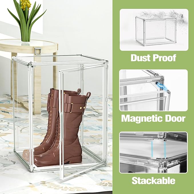 XXX-Large Extra Large Acrylic Display Case 17''x13''x13'' Transparent Shoe Display Case Sneaker Bag Organizer Clear Stackable Boot & Shoe Boxes Large Showcase for Helmet, Handbag, Figures Collectibles