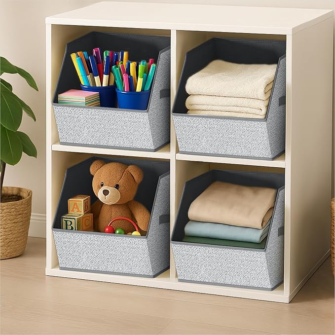 Large Closet Storage Cubes - Closet Storage Bins with Dual Handles for Clothes, Towels, Toys, Shelf Organizer Bins for Bedroom, Nursery, Shelves, Small Spaces, Ant Light Gray, 4 Pack