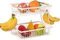 2 Tier Detachable Fruit Basket Bowl with 2 Banana Hangers, Fruit Stand Holder for Kitchen Countertop, Metal Wire Vegetable Storage Organizer, for Bread Snack Veggies Produce, White