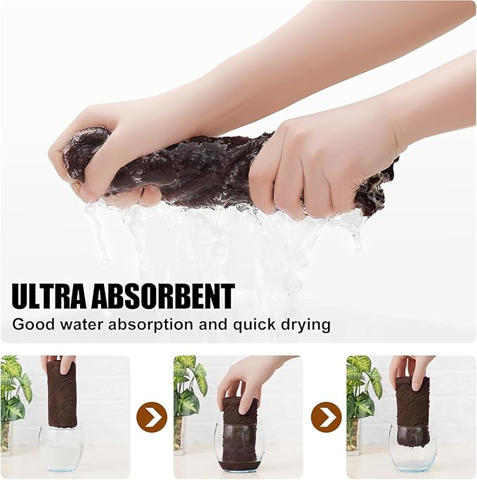 Homaxy 18 Pack Kitchen Dish Cloths (10 x 10 Inches, Brown), Super Soft and Absorbent Coral Velvet Dish Towels, Nonstick Oil Fast Drying Microfiber Cleaning Cloth, No Lint Household Dishcloths
