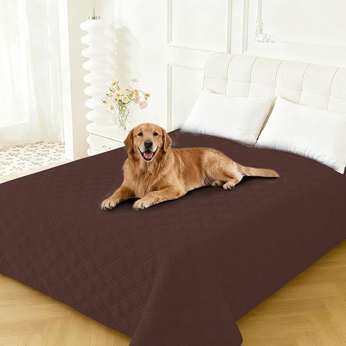 Waterproof Dog Bed Cover Pet Blanket, Soft Couch Cover for Dogs Washable, Non-Slip Dog Blanket Protect Furniture Couch Sofa Car for Puppy Large Dogs Cat (52x82 Inch, Coffee)