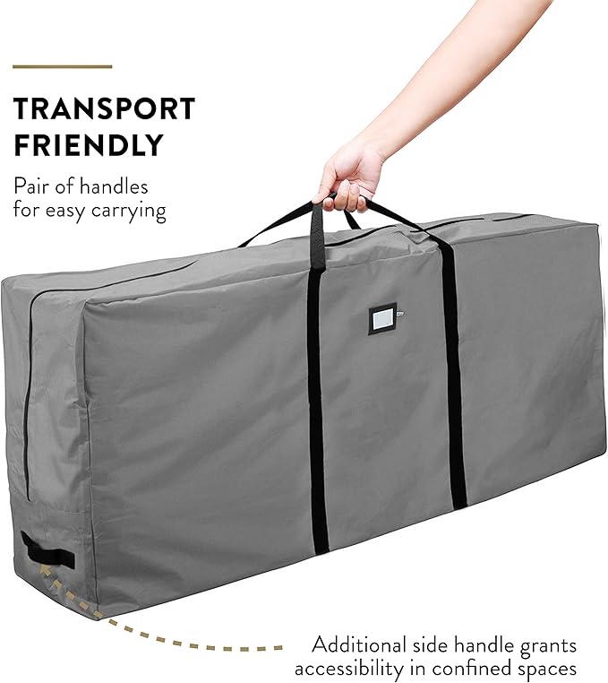 ZOBER 600D Oxford Fabric Large Christmas Tree Storage Bag - Fits 9 Ft Artificial Trees - Tear Proof Waterproof Christmas Tree Bag For Storage Box For Xmas - Strong, Durable Handles - Card Slot - Gray