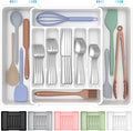 Extra Large Expandable Silverware Organizer, BPA-Free Food-Safe Cutlery Flatware Organizer, Kitchen Utensil Drawer Organizer, Adjustable Silverware Holder for Spoons Forks Knives, White