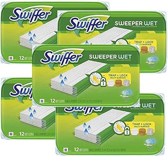 Swiffer Sweeper Wet Mopping Pad Refills for Floor Mop Open Window Fresh Scent 12 Count - 5 Pack