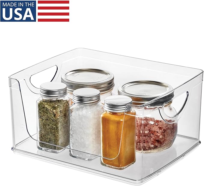iDesign Stackable Open-Front Storage Bin with Handles for Kitchen, Clear, Made in USA