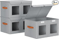 Large Closet Storage Bins - Collapsible Divided Clothes Organizer with Lids & Dual Window, Fabric Organizing Bins for Clothes, Sweater, Bedroom, Office (Grey, 3 Pack)