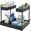 Expandable Under Sink Organizer, 2-Tier Height Adjustable Sliding Rack, Carbon Steel Frame with Ball-Bearing Slides, 12.8”–20.5” Width for Kitchen & Bathroom(Does Not Fit Cabinets with Middle Divider)