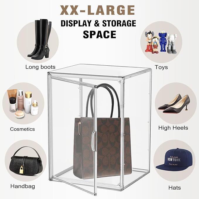 5 Pack XX-Large Acrylic Display Case Purse Organizer Clear Plastic Handbag Storage Organizer for Closet Storage Bins for Boots, Big Bag, Backpack,Collectibles, Cosmetic
