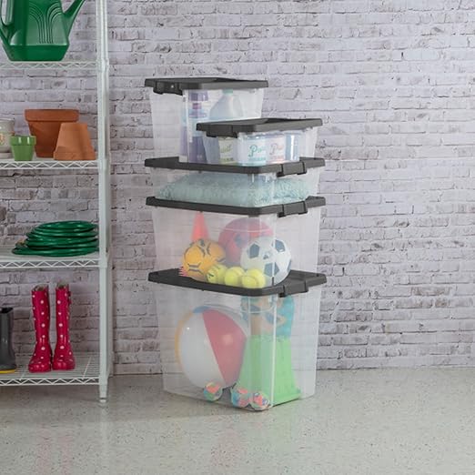Sterilite 24-Pack Modular Stacker Box, Durable Clear Plastic Storage Bins with Latching Lids, 40 Quart - Stackable Organizing Container Boxes for Closet, Bathroom, and Office