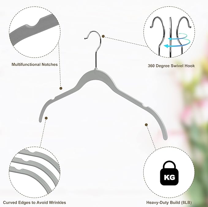 Quality Hangers Clothes Hangers 200 Pack - Non-Velvet Plastic Hangers for Clothes -Heavy Duty Coat Hanger Set -Space-Saving Closet Hangers with Chrome Swivel Hook, Non-Flocked Hangers (200, Gray)