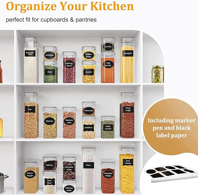 stusgo 18 Pack Airtight Food Storage Containers with Lids, BPA Free Clear Pantry Storage Container for Kitchen Food Pantry Organizers and Storage, Plastic Pantry Organiser for Cereal,Flour and Sugar