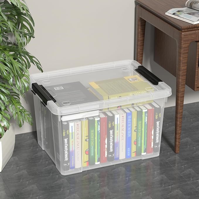 Aninhao 50 Quart Clear Latching Storage Box Bins, 4 Packs, Large Plastic Storage Boxes with Wheels