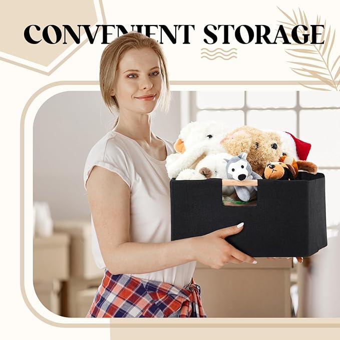 1 Pack Fabric Storage Bins for Closet Shelves, Rectangle Wardrobe Organizer with Handle, Collapsible Shelves Storage Basket for Sorting Clothes and Toy (Black,15 x 10.6 x 6 Inch)