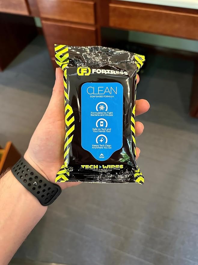 Fortress Electronic Wipes (25 ct, Pack of 4) To-Go Tech Wipes for Screens, Phones, Keyboards, TV Monitors, Computer Screens, and More [Travel Size] Skin-Safe